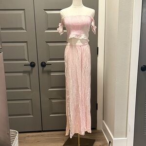 Pink Off-Shoulder Crop Top Set